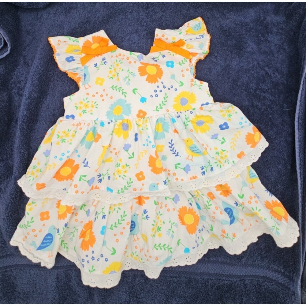 Goodlad Girls Floral Tiered Dress Size‎ 3T White Cotton Eyelet Ruffle Spring